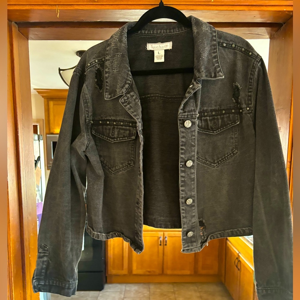 Distressed Black Denim Jacket